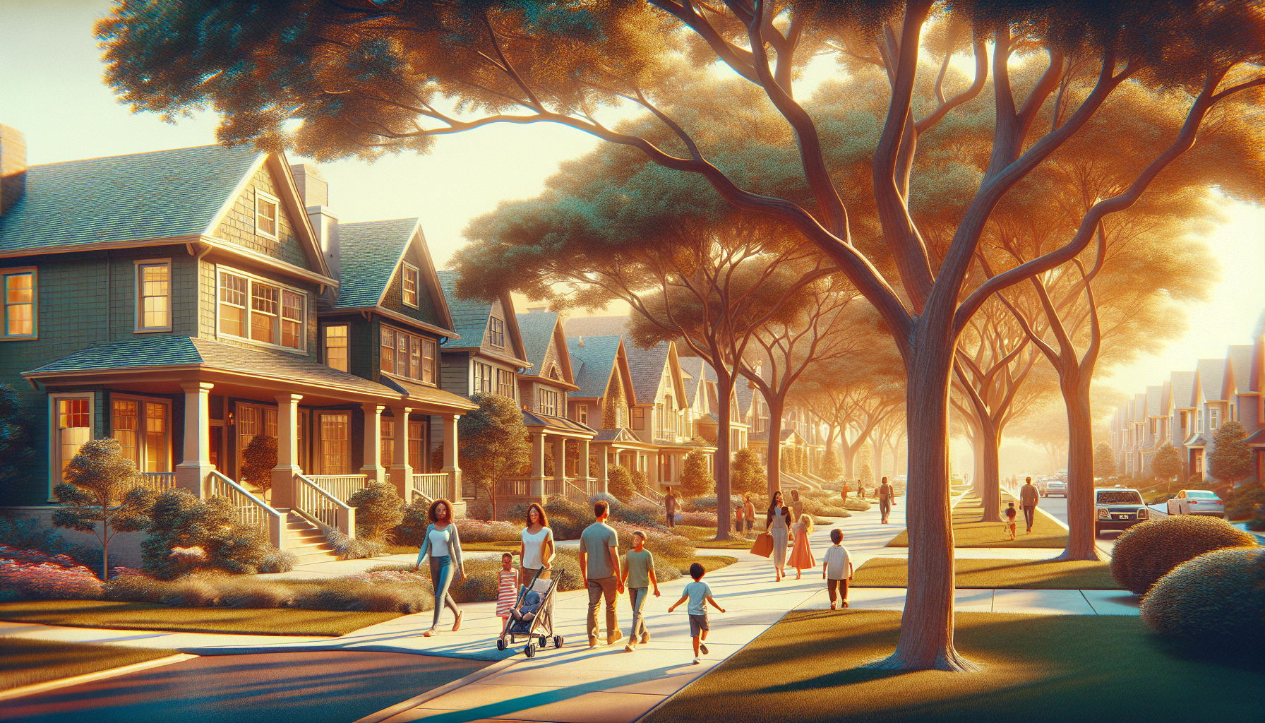 Tree-lined street in luxury Denver neighborhood with family homes