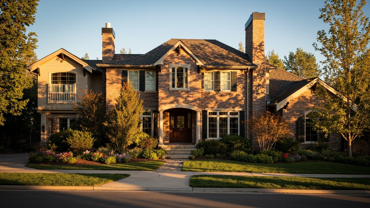 Luxury home exterior in Cherry Creek Denver with manicured landscaping and warm afternoon light